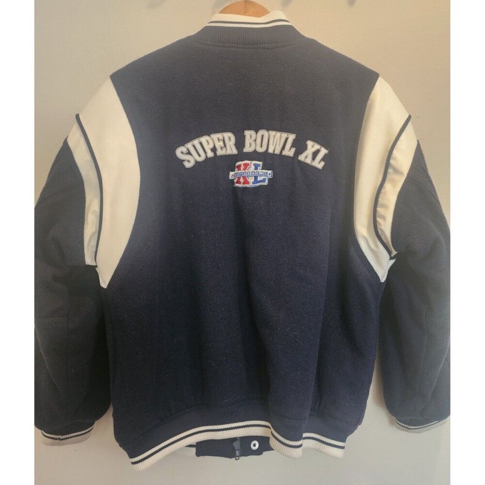 Reebok 2006 NFL Superbowl XL Detroit February 5 Mens Large Blue Wool Zip Jacket